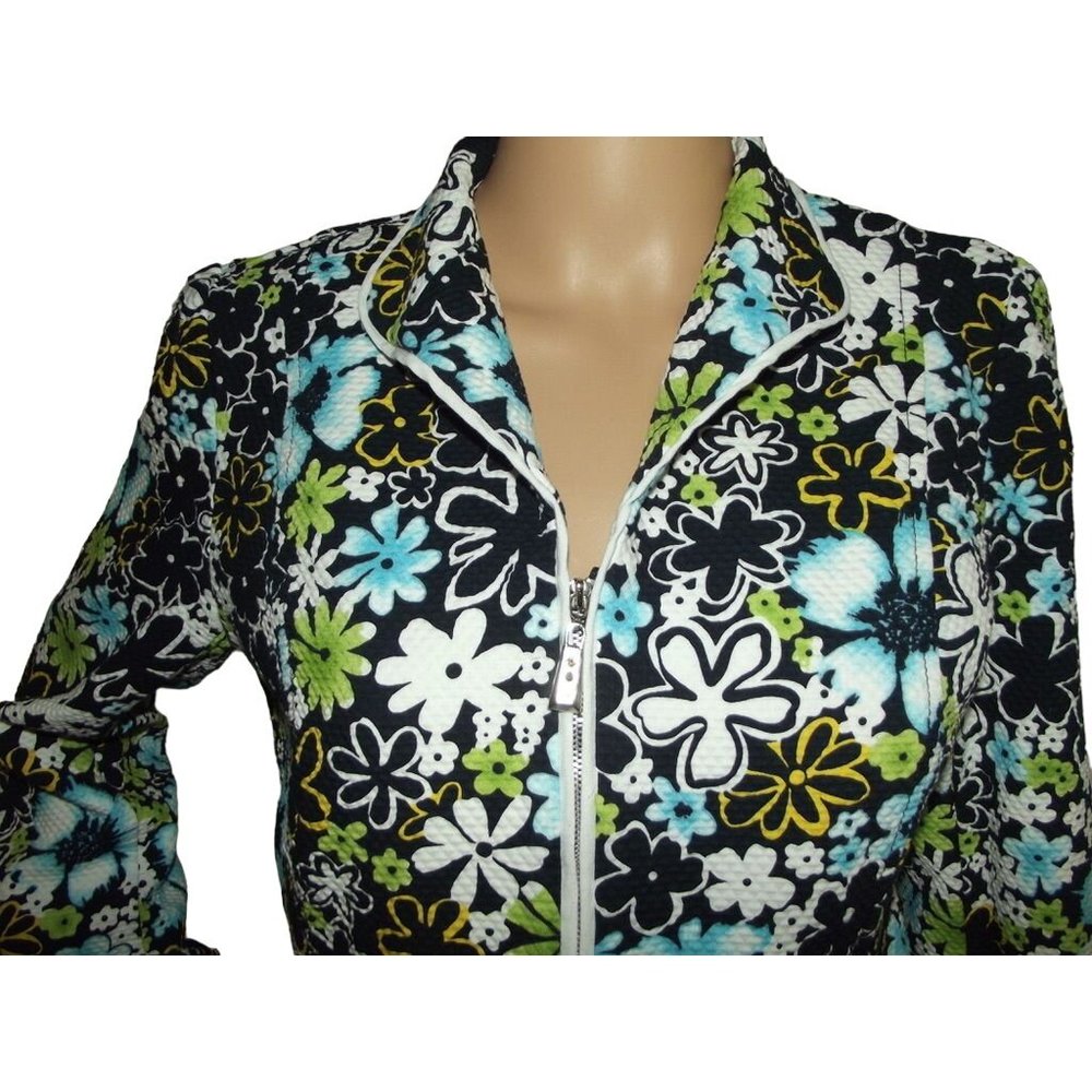 Requirements Jacket Size 12 Floral Zip Front Quilted Jacket turquoise blue green - Picture 2 of 12